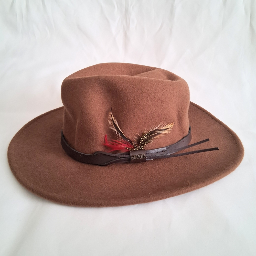 Scala Classico Brown Felt Hat with Feather Accent